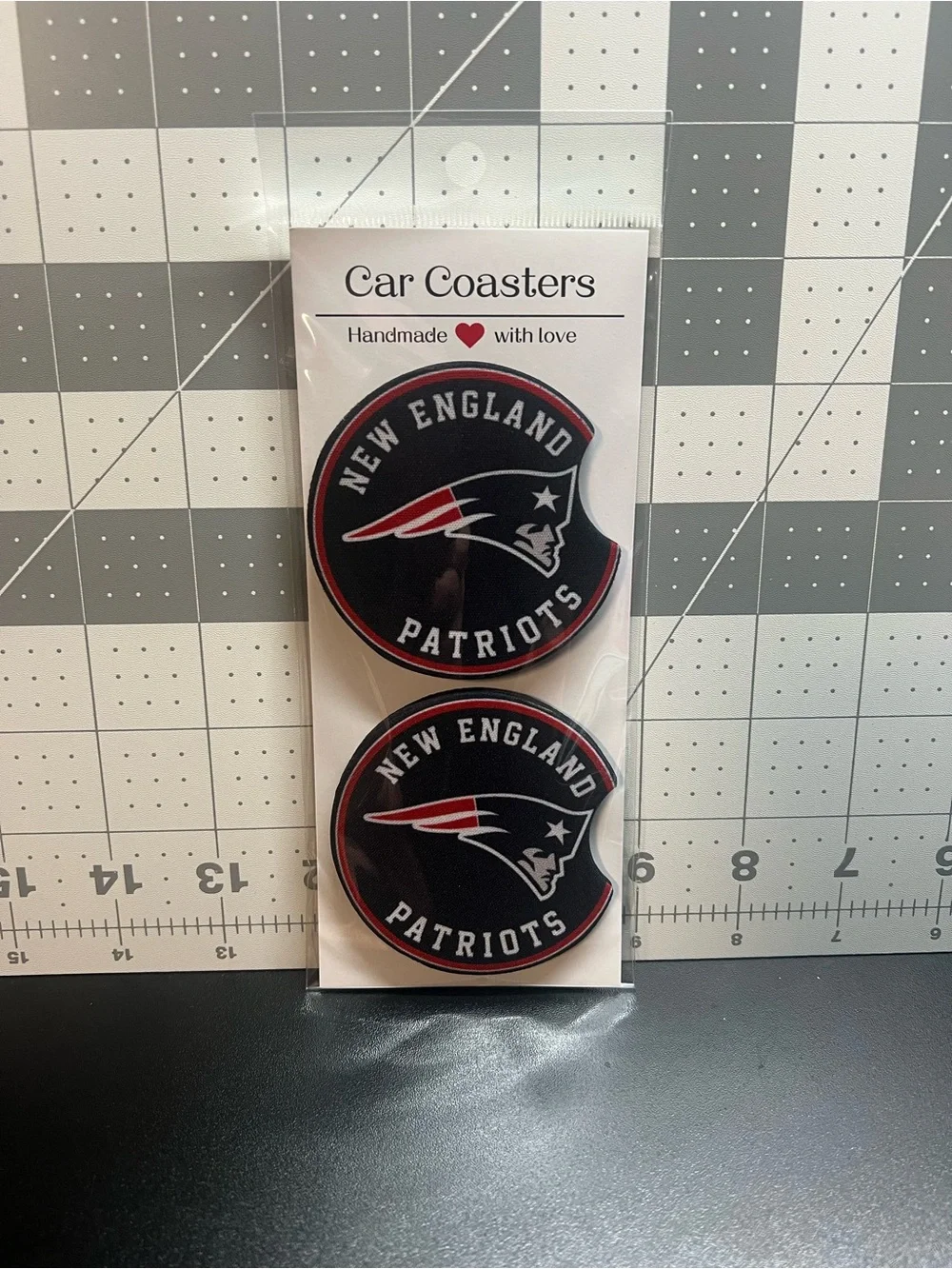New England Patriots Black Red Car Coasters - Handmade